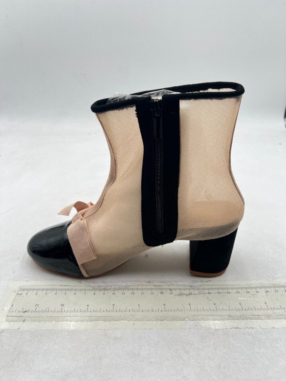 Black/Beige Womens Boots Round Toe Ankle Boot Sexy Mesh Ankle Zipper Boots